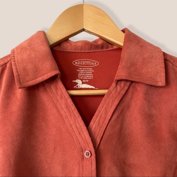 NORTHERN Reflections Burnt Orange Suede-Like Button Down Shirt - Picture 4 of 8